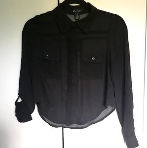FOREVER 21 Black Sheer Crop Blouse Chiffon Contemporary Neutral Small F21
